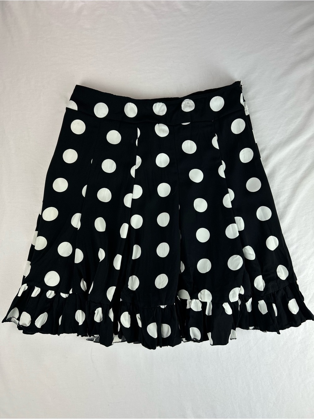 Black & White Polka Dot Ruffle Flare Skirt Size 5 Made in France